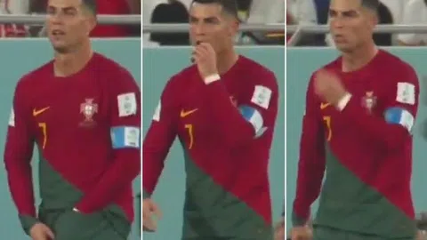 Khoảnh khắc Ronaldo thò tay xuống quần đùi và lấy thứ gì đó ra để nhai tại World Cup 