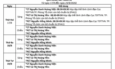 Lịch công tác tuần 34 của Lãnh đạo Cục Thể dục thể thao Việt Nam