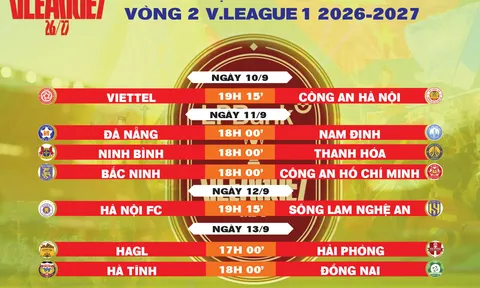 Lịch thi đấu vòng 2 V.League 1 2026-2027