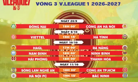 Lịch thi đấu vòng 3 V.League 1 2026-2027