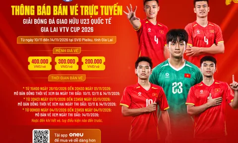Mở bán vé trực tuyến Giải vô địch U23 quốc tế - Gia Lai VTV Cup 2026