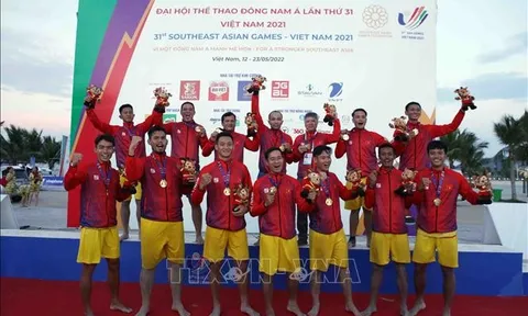 Bóng ném bãi biển nam Việt Nam xuất sắc thắng tuyệt đối tại SEA Games 31
