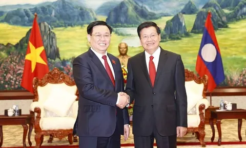 Chủ tịch Quốc hội Vương Đình Huệ chào xã giao Tổng Bí thư, Chủ tịch nước Lào