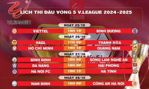 Lịch thi đấu vòng 5 V.League 2024-2025