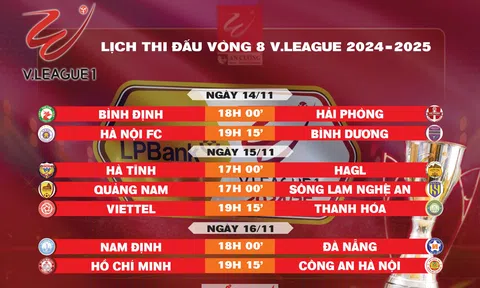 Lịch thi đấu vòng 8 V.League 2024-2025