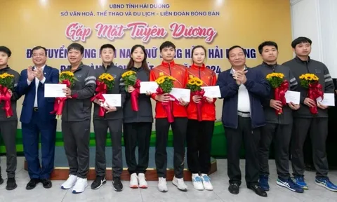 Hải Dương tuyên dương khen thưởng đội tuyển bóng bàn thi đấu xuất sắc trong năm 2024