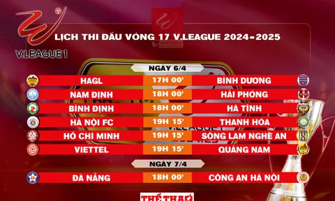Lịch thi đấu vòng 17 V.League 2024-2025