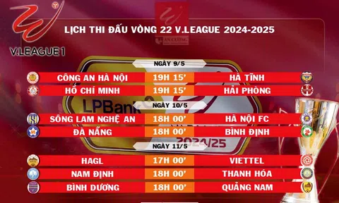 Lịch thi đấu vòng 22 V.League 2024-2025