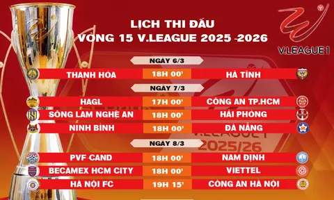 Lịch thi đấu vòng 15 V.League 2025-2026