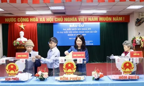 Thứ trưởng Thường trực Lâm Thị Phương Thanh bỏ phiếu bầu cử tại Khu vực số 16, phường Yên Hòa, Hà Nội