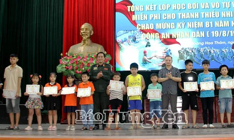 Hơn 1.200 thanh, thiếu nhi xã Hoàng Hoa Thám được học bơi, võ tự vệ miễn phí