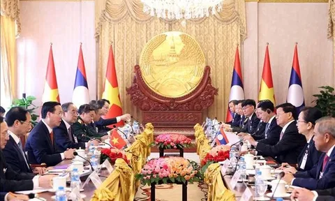Chủ tịch nước Võ Văn Thưởng hội đàm với Tổng Bí thư, Chủ tịch nước Lào Thongloun Sisoulith