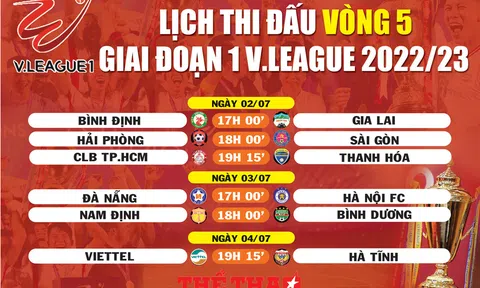 Lịch thi đấu vòng 5 giai đoạn 1 V.League 2022/23