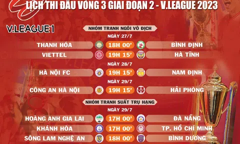 Lịch thi đấu vòng 3 giai đoạn 2 - V.League 2023