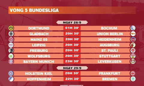 Lịch thi đấu vòng 5 Bundesliga 2024-2025