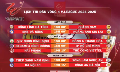 Lịch thi đấu vòng 4 V.League 2024-2025