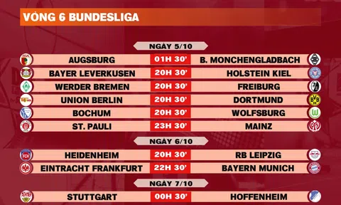 Lịch thi đấu vòng 6 Bundesliga 2024-2025