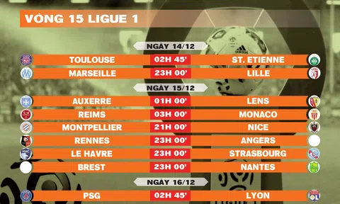 Lịch thi đấu vòng 15 Ligue 1 2024-2025