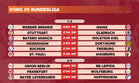 Lịch thi đấu vòng 20 Bundesliga 2024-2025