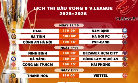 Lịch thi đấu vòng 9 V.League 2025-2026