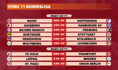 Lịch thi đấu vòng 11 Bundesliga 2025-2026