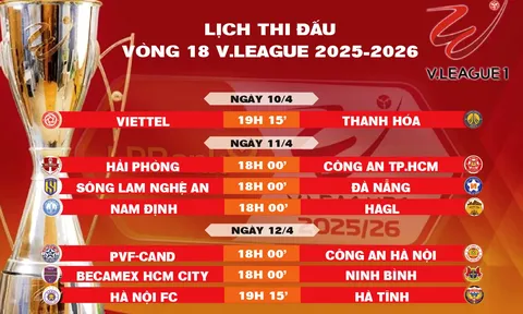 Lịch thi đấu vòng 18 V.League 2025-2026