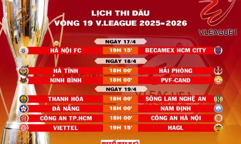 Lịch thi đấu vòng 19 V.League 2025-2026