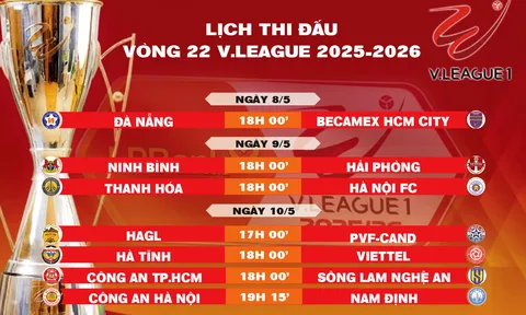 Lịch thi đấu vòng 22 V.League 2025-2026