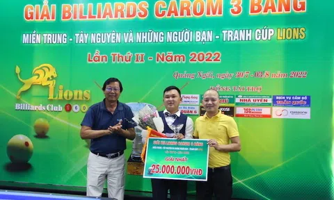 Giải Billiards Carom 3 băng miền Trung - Tây Nguyên mở rộng 2022: Thới Hoàng Huân đánh bại Dương Anh Vũ lên ngôi vô địch