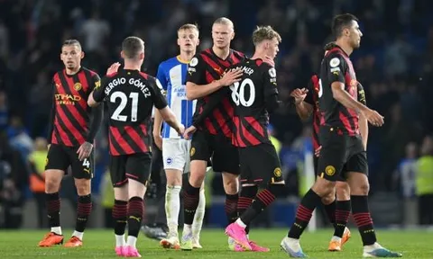 Brighton - Man City > 1-1: Man "xanh" đứt chuỗi thắng, Brighton chính thức dự Europa League