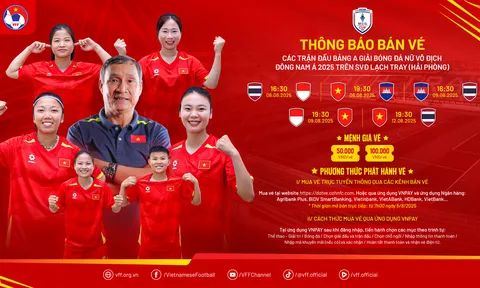 Mở bán vé các trận đấu bảng A Giải Bóng đá nữ vô địch Đông Nam Á 2025 tại Lạch Tray