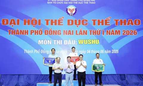 Bế mạc Giải Wushu Đại hội Thể dục thể thao thành phố Đồng Nai 2026: Xã Gia Kiệm xuất sắc chiếm đỉnh bảng huy chương