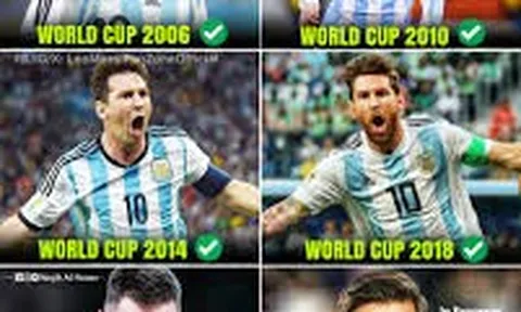 Messi - cầu thủ đầu tiên chạm cột mốc 6 kỳ World Cup trong trận đấu thứ 200 với đội tuyển Argentina