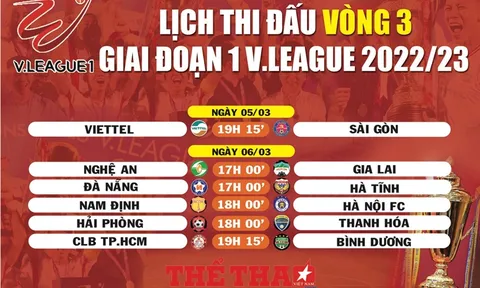 Lịch thi đấu vòng 3 V.League 2022-2023