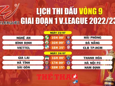 Lịch thi đấu vòng 9 giai đoạn 1 V.League 2022/23