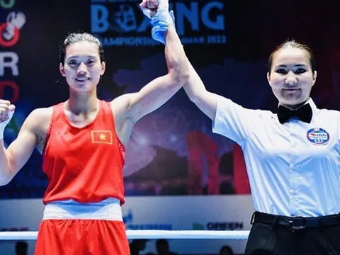 Thắng áp đảo võ sĩ Hàn Quốc, Nguyễn Thị Tâm vào chung kết giải Boxing châu Á 2022