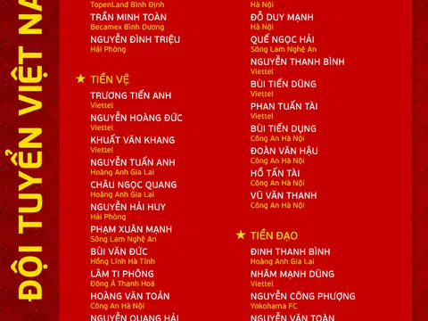 Danh sách đội tuyển bóng đá Việt Nam chuẩn bị cho trận giao hữu với đội tuyển Hong Kong (Trung Quốc)