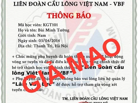 Liên đoàn Cầu lông Việt Nam cảnh báo các trang fanpage giả mạo