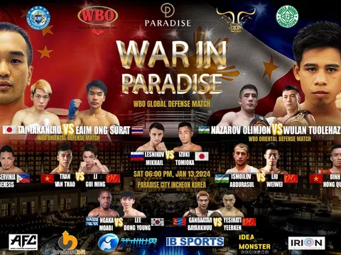 Trần Văn Thảo đấu võ sĩ Trung Quốc tại sự kiện Boxing quốc tế WBO Title Match: War in Paradise tại Hàn Quốc