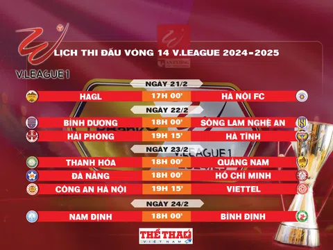 Lịch thi đấu vòng 14 V.League 2024-2025