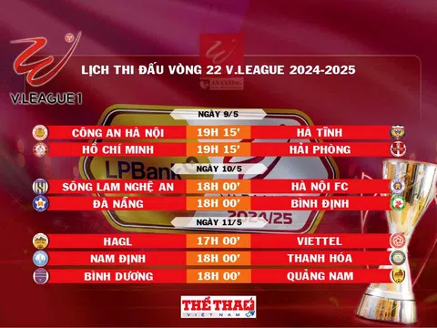 Lịch thi đấu vòng 22 V.League 2024-2025