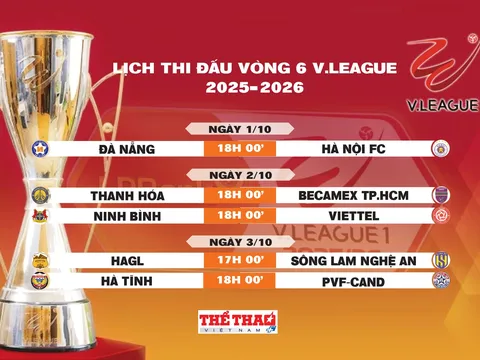 Lịch thi đấu vòng 6 V.League 2025-2026