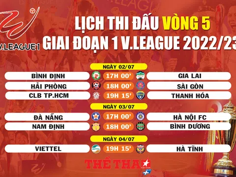 Lịch thi đấu vòng 5 giai đoạn 1 V.League 2022/23