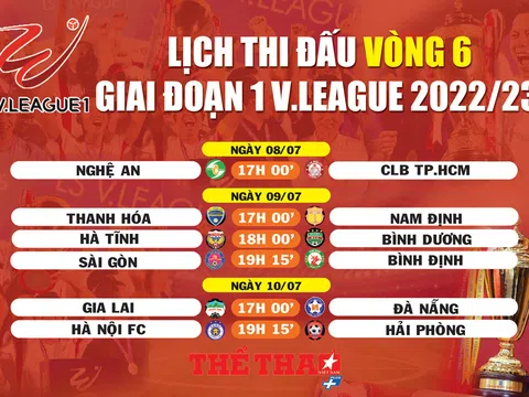 Lịch thi đấu vòng 6 giai đoạn 1 V.League 2022/23