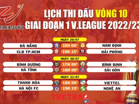 Lịch thi đấu vòng 10 giai đoạn 1 V.League 2022/23