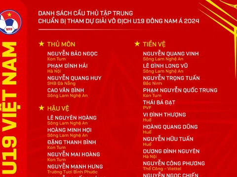 Danh sách đội tuyển U19 Việt Nam tập trung chuẩn bị cho giải vô địch U19 Đông Nam Á 2024