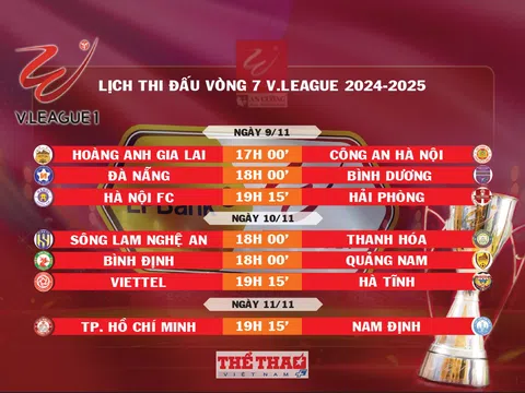 Lịch thi đấu vòng 7 V.League 2024-2025