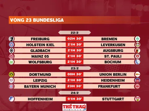 Lịch thi đấu vòng 23 Bundesliga 2024-2025