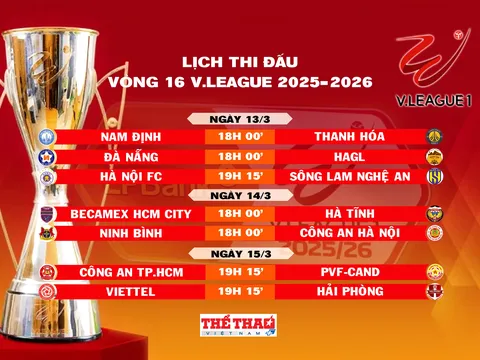 Lịch thi đấu vòng 16 V.League 2025-2026