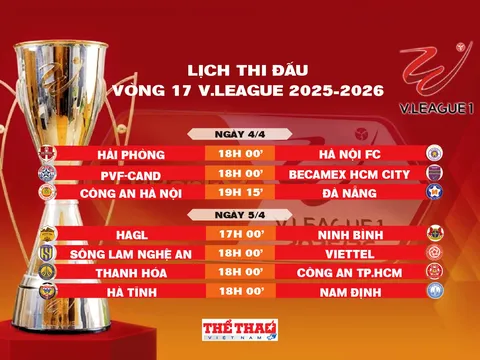 Lịch thi đấu vòng 17 V.League 2025-2026